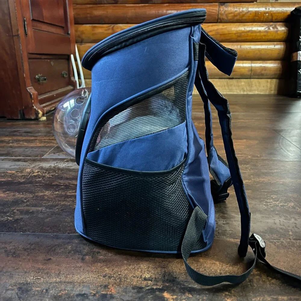 Navy Cat Bubble Backpack Cat Carrier, Polyester & Mesh w/Air Holes, 17